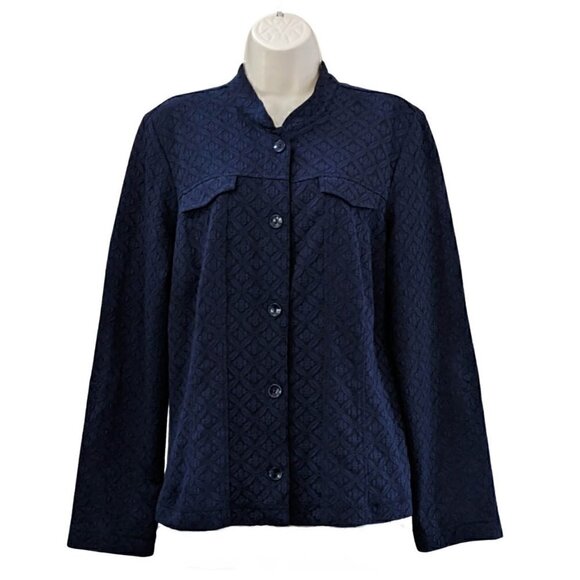 Christopher & Banks Navy Long Sleeve Button Front size Medium Top - Picture 1 of 8